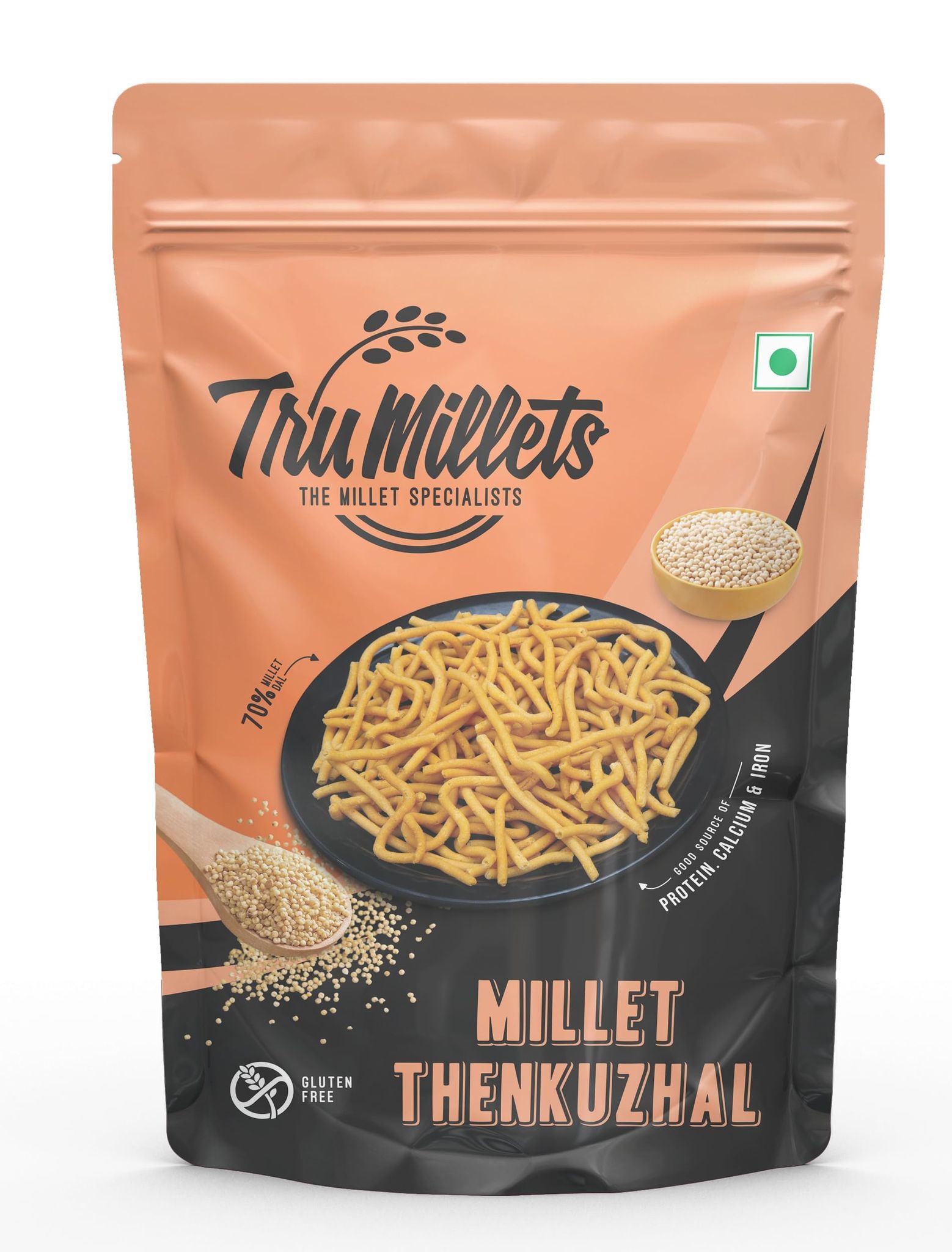 TruMillets Kodo Millet Thenkuzhal 125g | Authentic South Indian Snack | Crunchy & Tasty Thengol | No Palm Oil | Ready-to-Eat | Healthy & Wholesome Millet Snack