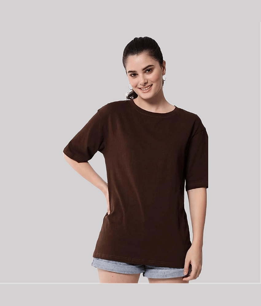 PP Kurtis Women Cotton Solid Oversized Fit Round Neck T-Shirt ( Brown )