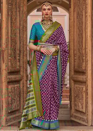 Deep Purple Printed Patola Silk Saree