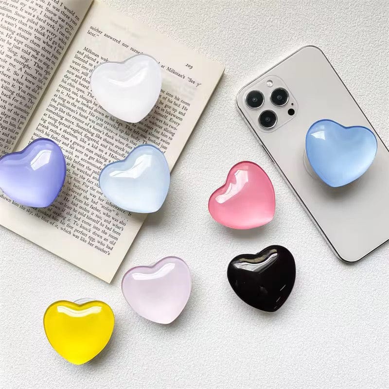Cute Heart Glossy Gripper Phone Holder Bracket-White