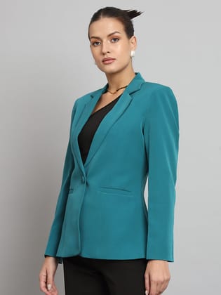 Notch Collar Stretch Blazer- Teal Green-XS