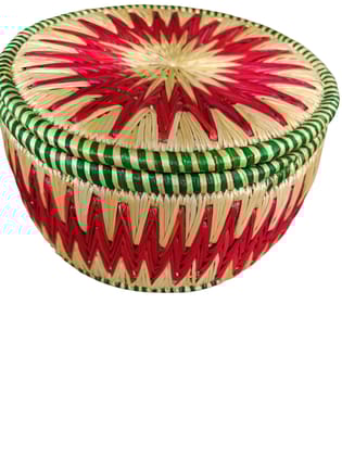 Handcrafted Sikki Grass Roti Box - Eco-Friendly, Durable Food Storage with Vibrant Cultural Patterns, Ideal for Keeping Rotis Fresh and Serving as a Decorative Gift Box