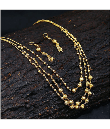 PUJVI Golden Alloy Necklace Set ( Pack of 1 )