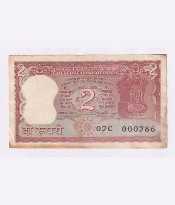 000786 Fancy Series 2 Rupees Tiger Issue, Rare India old Note