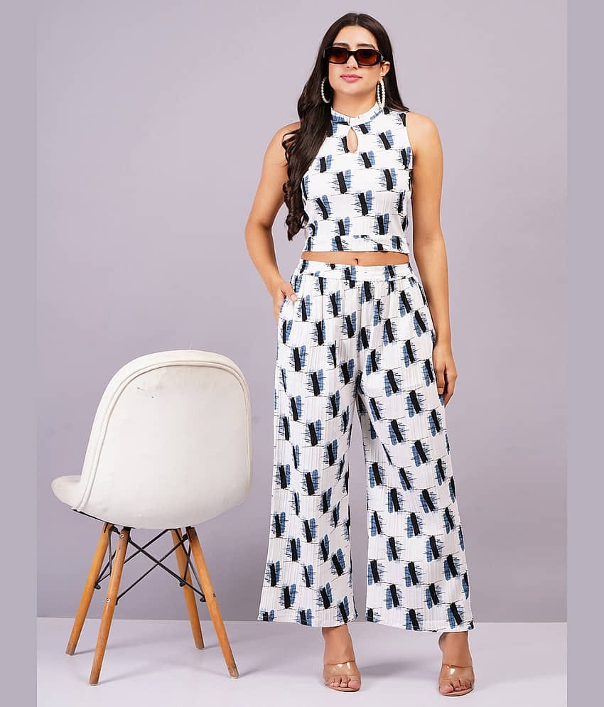 JC4U Women Printed Shirt With Palazzos Co-Ord Set ( Blue )