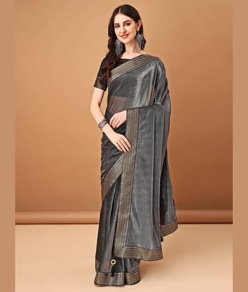 Parmila Fashion Lycra Embellished Saree With Unstitched Blouse Piece ( Grey )