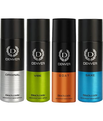 Denver Black Code (150 ml x 4) Deodorant Spray for Men 600 ml ( Pack of 4 )