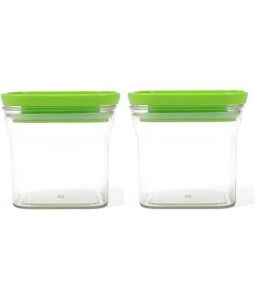 HomePro - Square Container | Airtight | Silicone Cap | Green | Plastic Utility Container | Set of 2 - 600 ml
