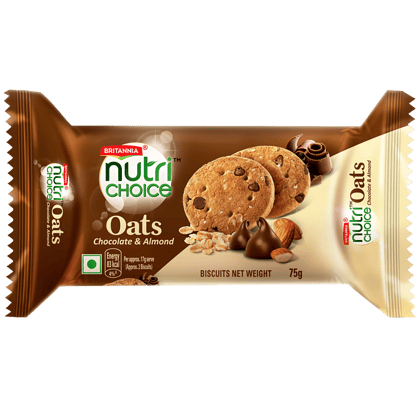 Britannia Nutrichoice Oats Cookies - Chocolate & Almonds, Fibre Rich, Healthy Snack, 75 G Britannia Nutrichoice Oats Cookies - Chocolate & Almonds, Fibre Rich, Healthy Snack, 75 G