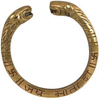 KESAR ZEMS PURE BRASS KADA Lion Face Wrist Band Engraved With JAY MATA DI For Unisex Diameter 6 CM Golden.