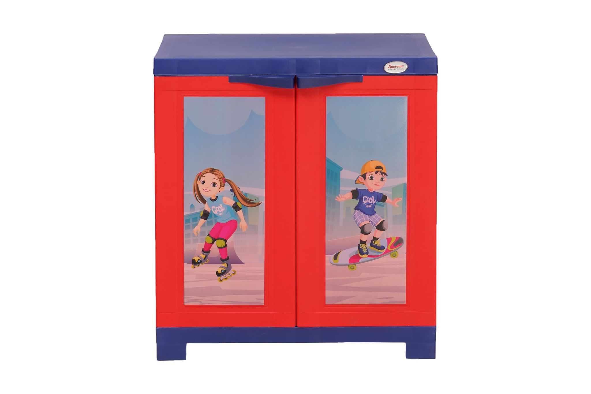 Supreme Furniture Fusion Kidz Junior Waterproof with 2 Doors & 1 Shelf Made by 100% Virgin Plastic Cupboard/Home, Living Room and Kids (Small Size, C.RED/P.Blue) (DIY)