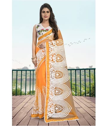 Gazal Fashions Silk Blend Embroidered Saree With Unstitched Blouse Piece ( Yellow )