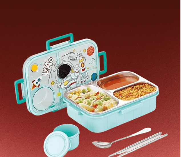 Premium Kids Space Lunch Box | Stainless | BPA-Free | Leakproof with Spoon