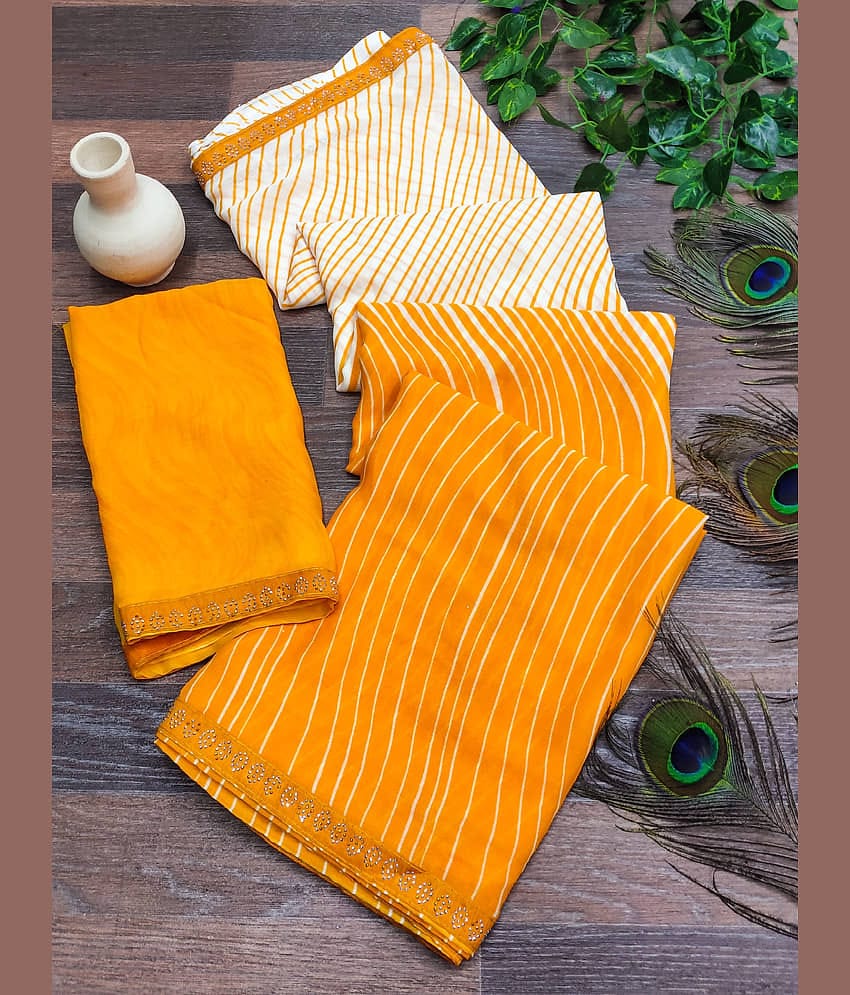 Kashvi Sarees Georgette Embellished Leheriya Saree With Unstitched Blouse Piece ( Yellow )