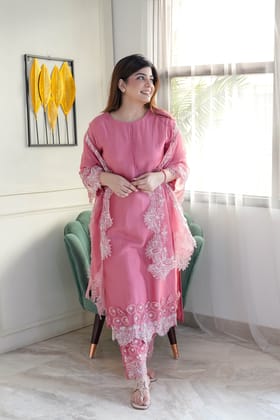 Tira Pink Thread Detailing Suit Set-L