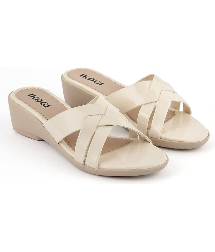 IKAGI Cream Women's Slip On Heels