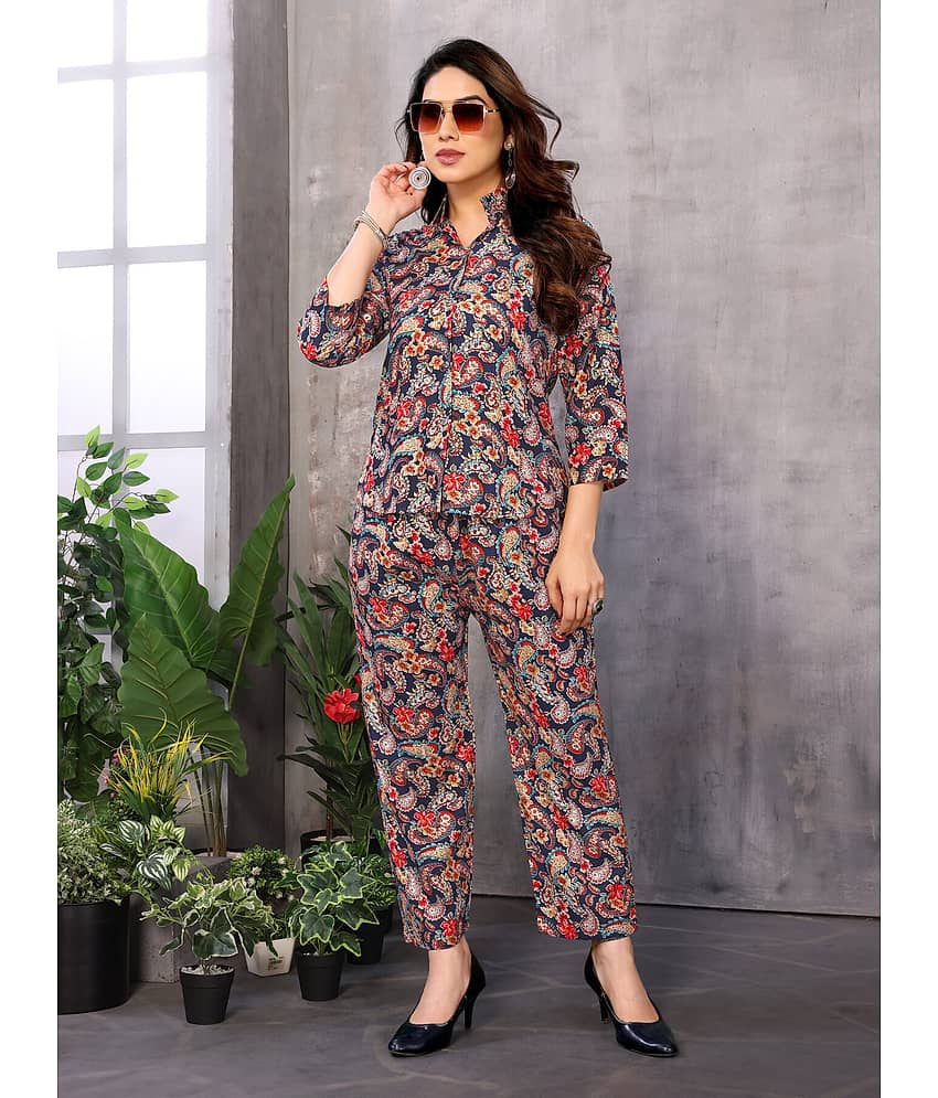 NightBlue Women Printed Sweatshirt With Palazzos Co-Ord Set ( Maroon )