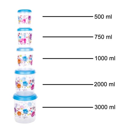 Plastic Transparent Container Air Tight Dabba Set (3000ml, 2000ml, 1000ml, 750ml, 500ml)