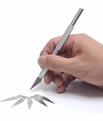 Rangwell Craft Knife Cutter with 5 Interchangable Blades (Silver)