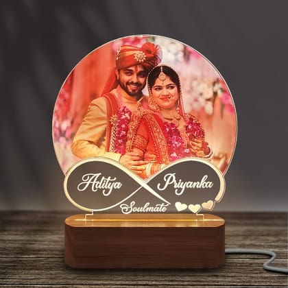 3D Customized LED Round Infinity Photo Lamp | HD Digital Photo Frame with Customized Name & Date| Wedding Anniversary Gift for Couple, Wife, Husband. Warm White-Warm White