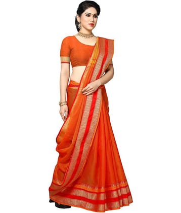 Sidhidata Cotton Silk Self Design Saree With Unstitched Blouse Piece ( Orange )