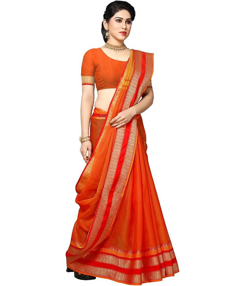Sidhidata Cotton Silk Self Design Saree With Unstitched Blouse Piece ( Orange )