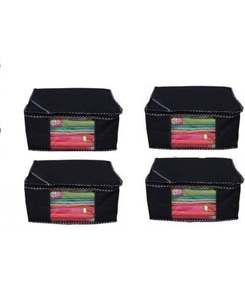 Non-Woven Saree Cover Cloth Storage & Organizer ( Pack of 4 ) Black Multi Saree Cover