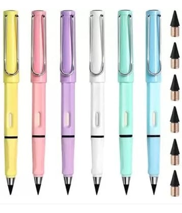 Posshe Inkless pencil Eternal Everlasting Pencil Replaceable Head,Infinite Pencil Pencil (Set of 6, Multicolor)