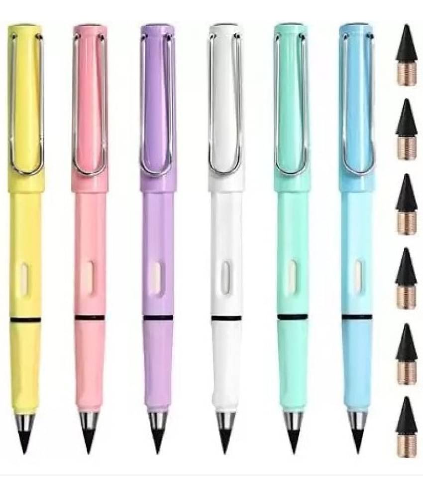 Posshe Inkless pencil Eternal Everlasting Pencil Replaceable Head,Infinite Pencil Pencil (Set of 6, Multicolor)