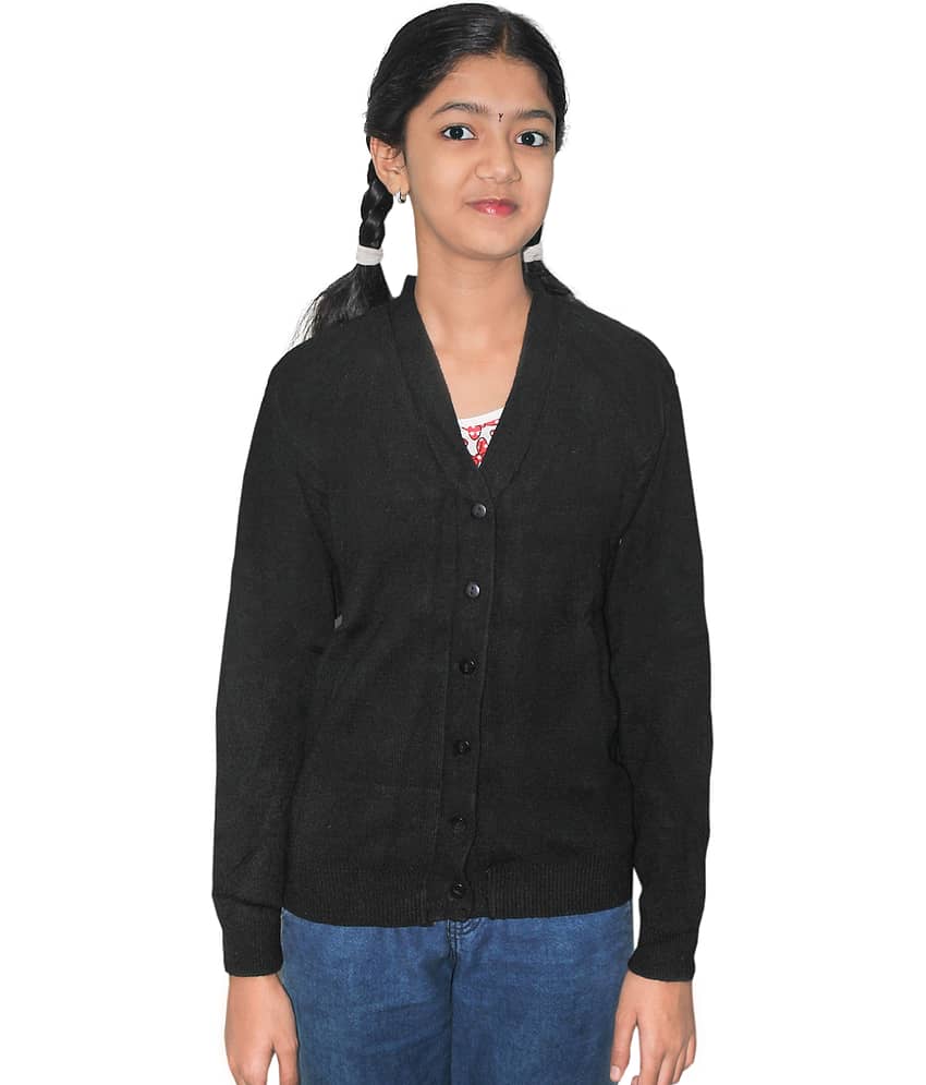 Goodluck Single Girls Wollen Cardigans ( Black )