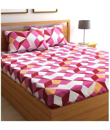 Home Candy Cotton Abstract Double Bedsheet with 2 Pillow Covers- Green