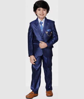 DKGF Fashion Boys Polyester Suit ( Pack of 1 , Blue )