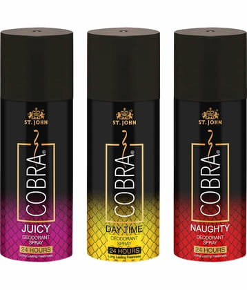 ST.JOHN Cobra Day Time, Juicy & Naughty Deodorant Spray for Men 150ml Each (450ml) - Pack of 3