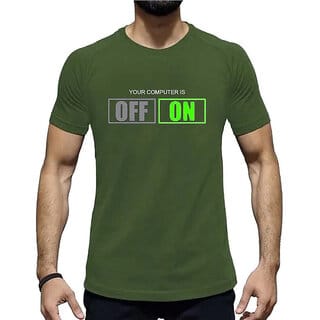 HIT SQUARE Olive Pure Cotton Round Neck Printed For Men