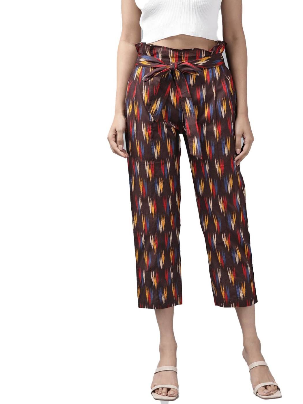 Womens Casual Printed Cotton Trouser Pant Size S (MultiColor)