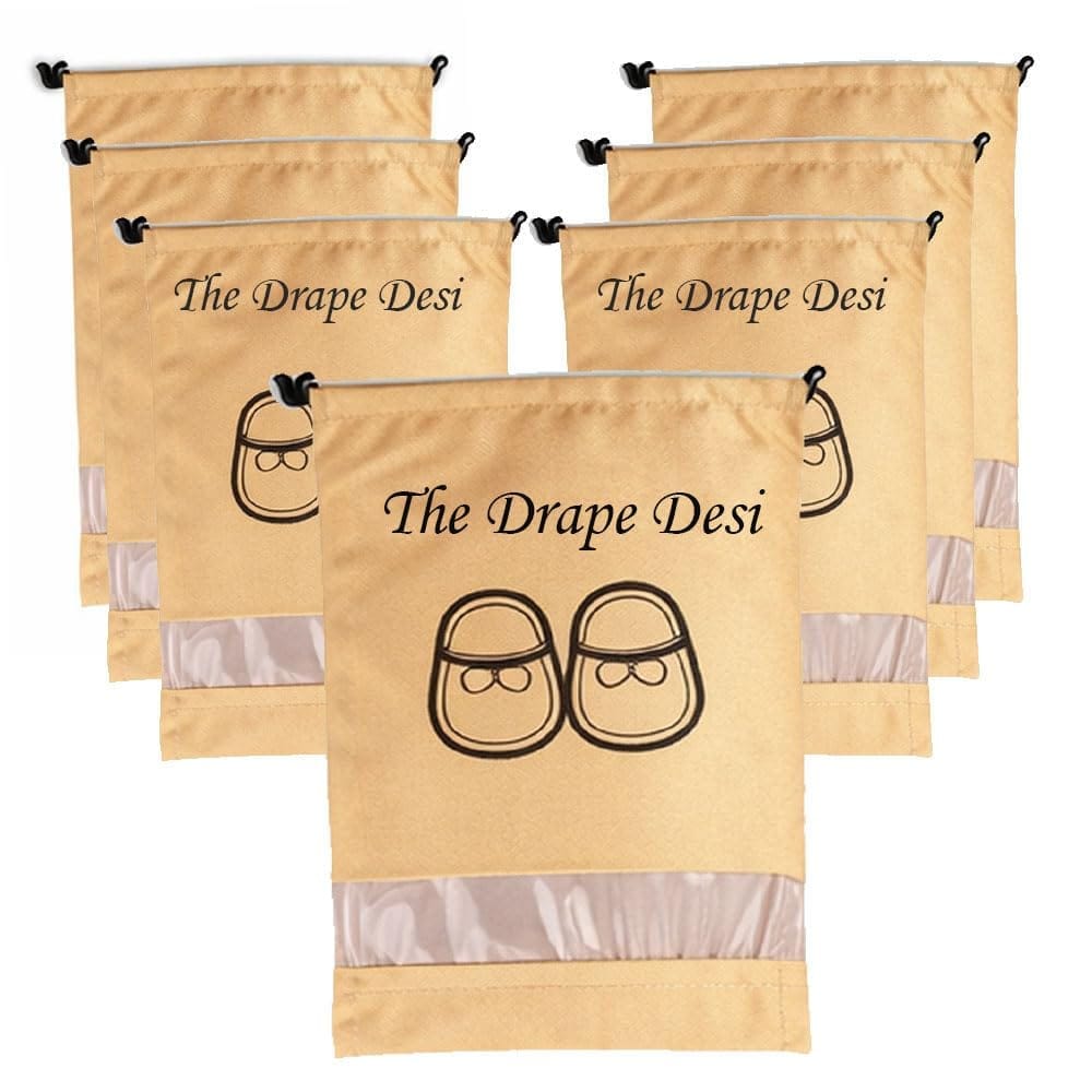 The Drape Desi Transparent Beige Colour Shoe Bag for Travel & Storage – Dustproof Rose Pink Shoe Cover Pouch for Men & Women | Shoe Organizer for Luggage & Wardrobe (Pack of 10)