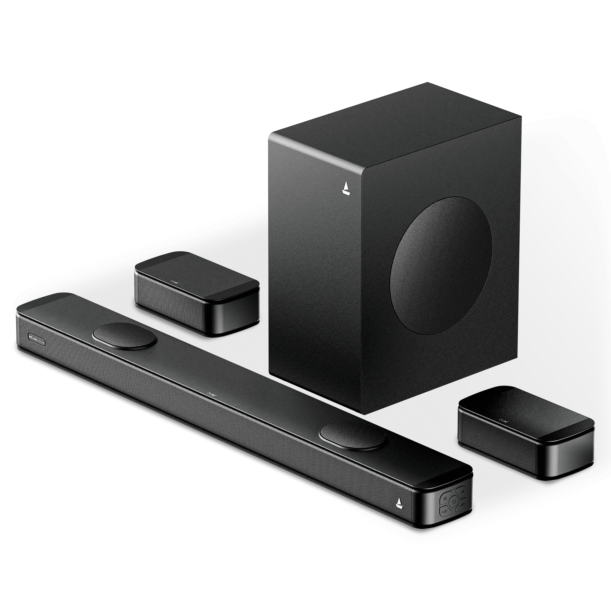 boAt Aavante Prime 5.1.2 5050DA | 550W 5.1.2 Channel Soundbar with Dolby Atmos, Wireless Rear Satellites & Master Remote boAt Aavante Prime 5.1.2 5050DA | 550W 5.1.2 Channel Soundbar with Dolby Atmos, Wireless Rear Satellites & Master Remote - Premium Bl