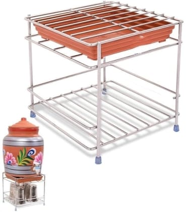 DC Steel Matka Stand with Water Tray, Square Design, 20 x 20 x 19 cm, Silver (Square Stand) DC Steel Matka Stand with Water Tray, Square Design, 20 x 20 x 19 cm, Silver (Square Stand)