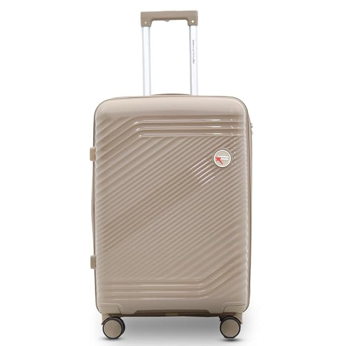 AMERICAN TRAVELLER Tourisalined Trolley Bag| Polypropylene Hard Shell Luggage | Waterproof & Expandable Suitcase for Travel | 8 Smooth Spinner Wheels | Durable Travel Trolley Bag Set (20, Khaki)