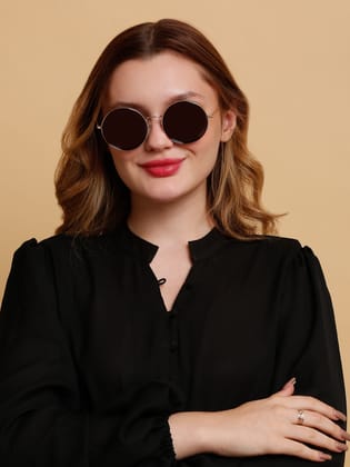 SUNNIES Large Full Frame Metal.Plastic Round Solid UV Protected Women Sunglasses-SNS-11698-C025
