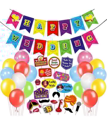 ZYOZI™ Fully Assembled Wedding Photo Booth Props 1 Set Photo booth Props + 1 Set Banner + 25 Ps Multicolour Metallic Balloons for Wedding Photo Booth Props - Set of 45 Combo Wedding Photo Booth Props Printed Pieces Party Supplies