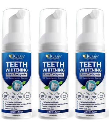 KURAIY Teeth Whitening Oral Hygiene Breath Toothpaste Foam 60ML PACK OF 3