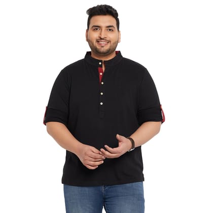 Men Plus Size Warren-Black Solid Henley Tshirt - 5XL