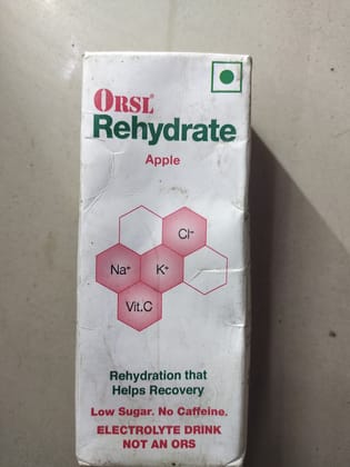 Orsl Rehydrate Apple Na+ Vit.c K+ Cf Rehydration that Low sugar. no caffeine. Electrolyte drink Not an ors 