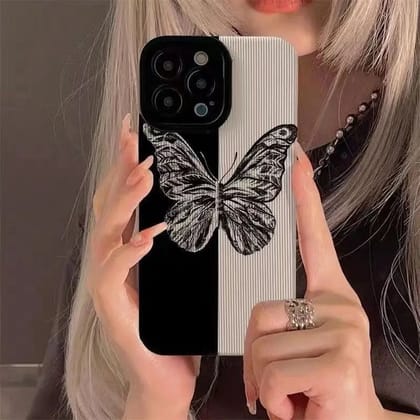 B/W Butterfly iPhone Textured Silicone Case-iPhone 14 Plus / iPhone 15 Plus