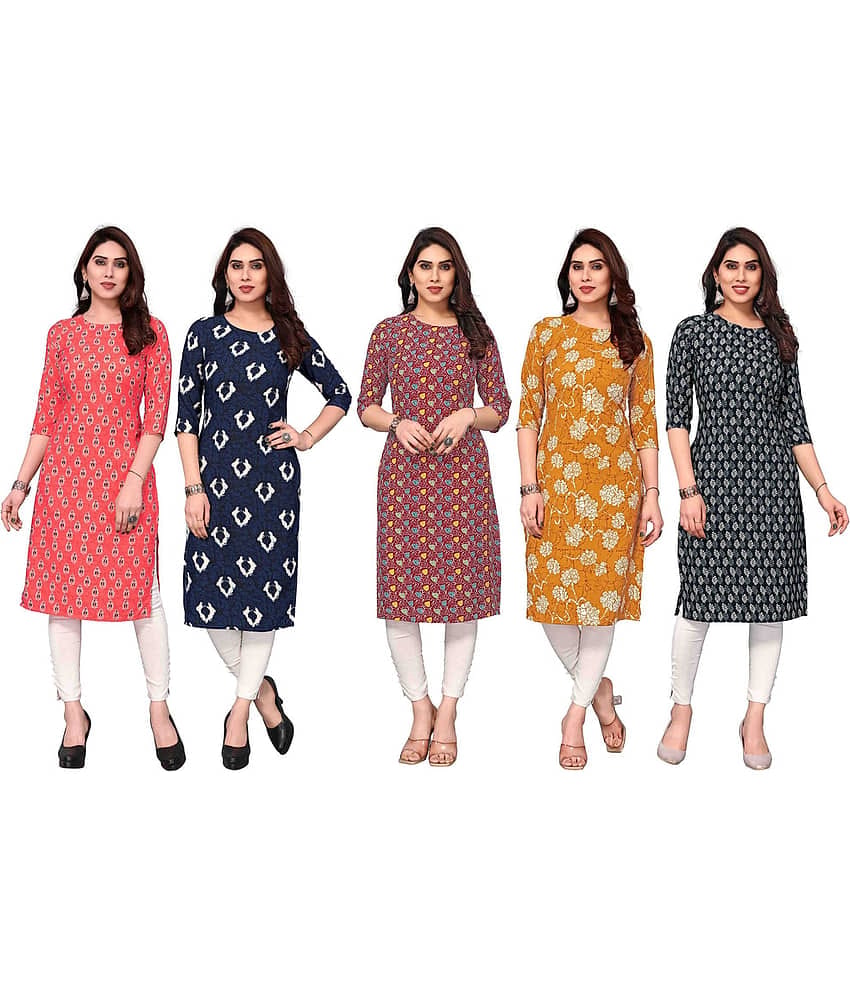 KETAKI FASHION Crepe Printed Straight Women's Kurti - Multicolor2 ( Pack of 5 )