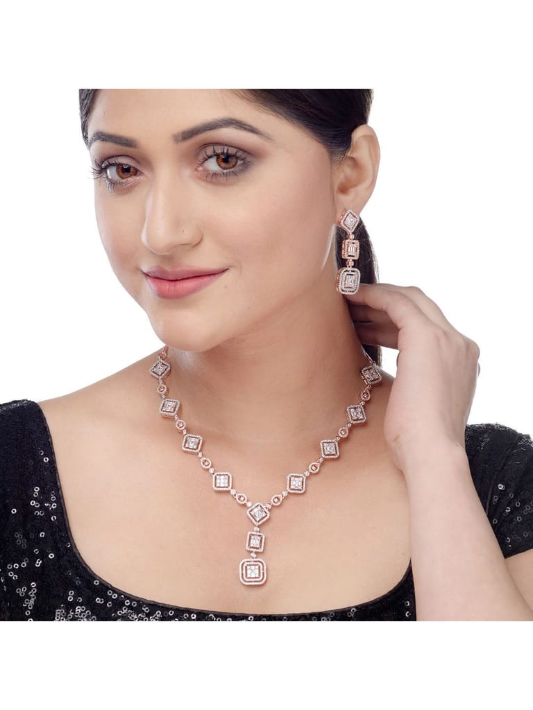 Minimal light weignt diamond necklace set earrings - Jewellery Sets | Buy online on ZillyBuy