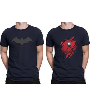 code yellow Polyester Regular Fit Printed Half Sleeves Men's Round T-Shirt - Navy ( Pack of 2 )