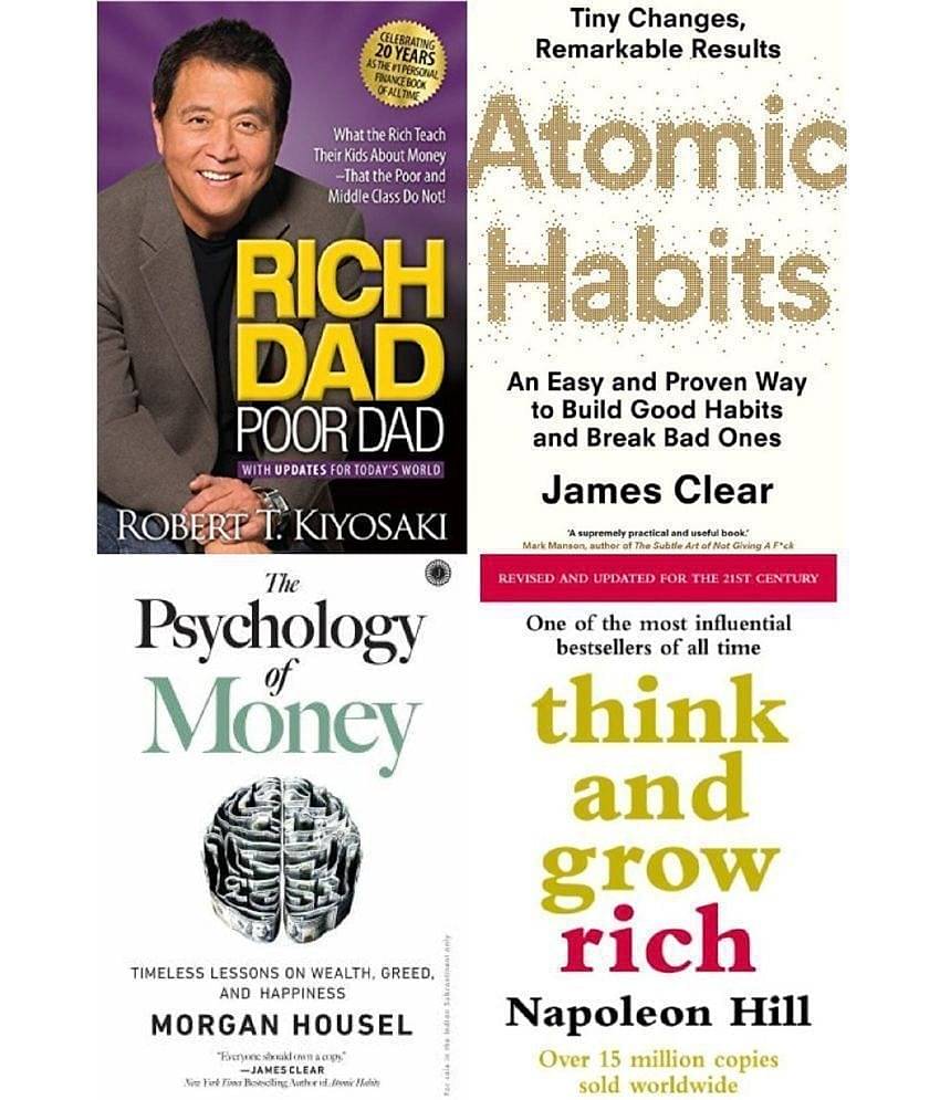 Combo of 4 Books (Rich Dad Poor Dad+The Psychology of Money +Atomic Habits+ Think and Grow Rich) (English,Paperback)