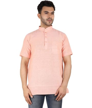Latest Chikan - Peach Cotton Men's Shirt Style Kurta ( Pack of 1 )